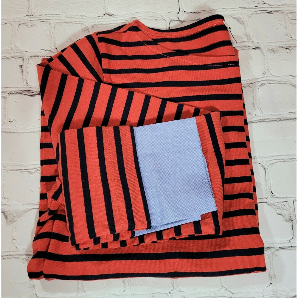J Crew Women's Striped Boatneck Shirt Built In French Cuffs Pullover Top Red S